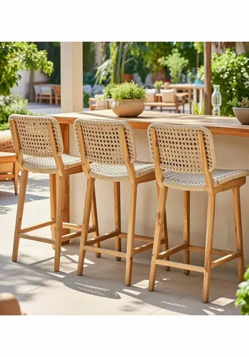 Stimmungsvolles Design Barhocker aus Holz mit Rattanbespannung - Eleganter Barhocker für den Innenbereich, ideal für moderne Küchen und Bars. Mit einer Höhe von 105 cm und einer stabilen Holzstruktur sorgt er für Komfort und Stil.