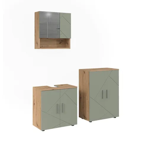 Vicco Badmöbel-Set Irma in Salbeigrün, 3-teilig - Stylisches Badmöbel-Set mit Waschbeckenunterschrank und Spiegelschrank für eleganten Stauraum. Praktische Aufteilung und moderne Optik bringen Ordnung in Ihr Badezimmer.