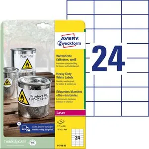 Zweckform Folienetiketten L4718-20, wetterfest & reißfest - Etiketten in weiß matt, 70 x 37 mm, ideal für Kopierer und Drucker. 480 Stück auf 20 Blättern, permanent haftend, wasser- und schmutzbeständig, Made in Germany.
