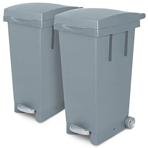 BRB Set, 2X 80 Liter Abfallbehälter mit Rollen - Haushaltszubehör: Praktisches Set mit 2 selbstschließenden 80L Tret-Abfalleimern, ideal für müllfreies Arbeiten dank Fußpedal und Klemmring für Müllsäcke.