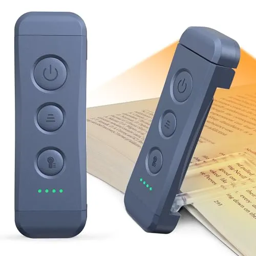 Glocusent Leselampe Buch Klemme, Augenschonende Bücher Leselampe mit 3 Farben & 5 dimmbaren Helligkeiten, Wiederaufladbar Buchlampe, Buch Leselicht perfekt für Kinder (Graublau)