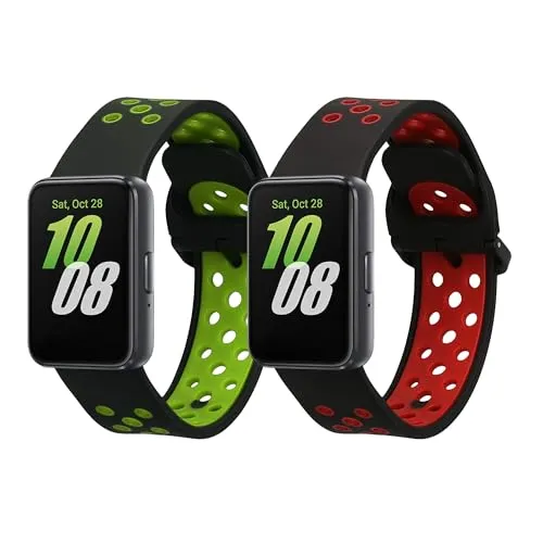 kwmobile 2x Uhrenarmband für Samsung Galaxy Fit 3 Armband - Fitnesstracker Band Set aus TPU Silikon - Ersatzarmband Smartwatch - Schwarz Rot Schwarz Grün