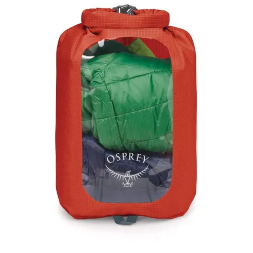 Osprey Dry Sack 12 mit Fenster - 12 l Packsack in Rot - Wasserdichter Packsack für Trekking und Reisen mit beschichtetem Außenmaterial und getapten Nähten. Ideal für Outdoor-Abenteuer und schützt Ihre Ausrüstung zuverlässig.