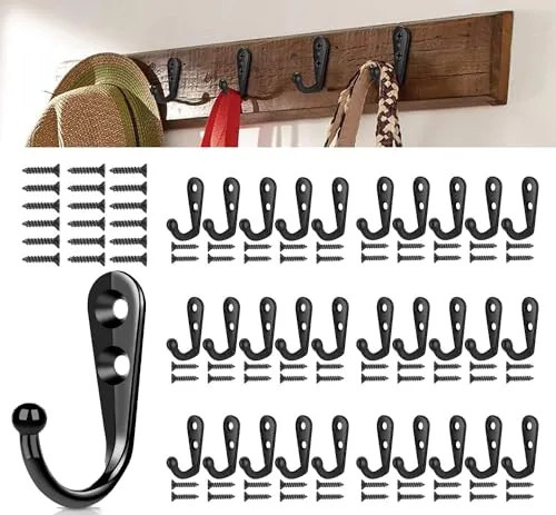 Stück Kleiderhaken Klein Schwarze Garderobenhaken Einzeln Metall Wandhaken zum Schrauben, Jackenhaken Metallhaken Schwarz Schlüsselhaken mit Schrauben für Heimeingang Schlafzimmer Badezimmer 30
