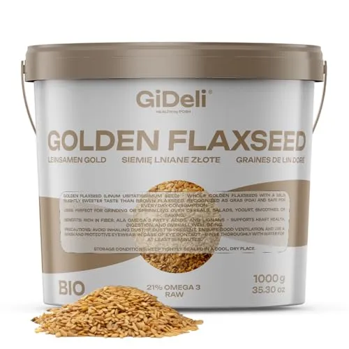 GiDeli Goldene Leinsamen 1 kg Ganze Rohsaat Omega-3 & Ballaststoffe, Ideal für Smoothies, Müsli, Backen & Salate (1000 g)