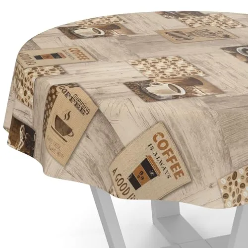 ANRO Tischdecke Wachstuch abwaschbar Coffee Tischwäsche (Einzelstück 1-tlg), wasserabweisend pflegeleicht Industrial Braun Rund 120cm braun Rund | Ø 120 cm x 120 cm x 120 cm