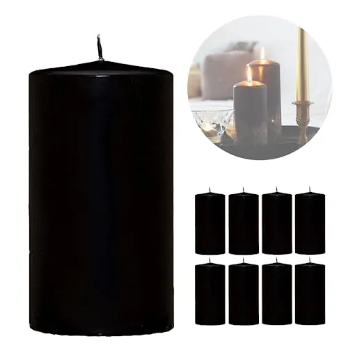 Candelo 8er Set Premium Weihnachtskerzen - Schwarz - Stumpenkerzen mit 30 Stunden Brenndauer, ideal für Adventskränze und stimmungsvolle Deko im Wohnbereich.