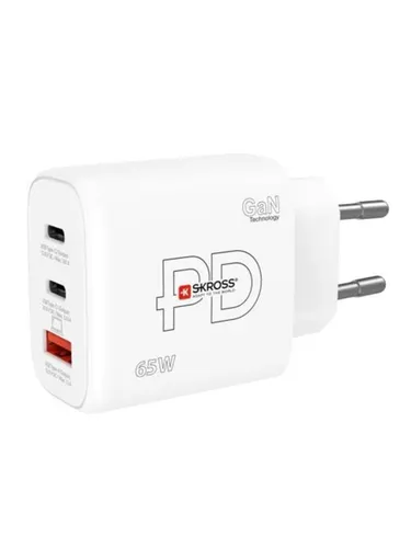SKROSS Power Charger 65W PD GaN EU - Ultrakleines 65W USB-C Netzteil, ideal für Laptop und USB-Geräte, kompatibel in über 160 Ländern
