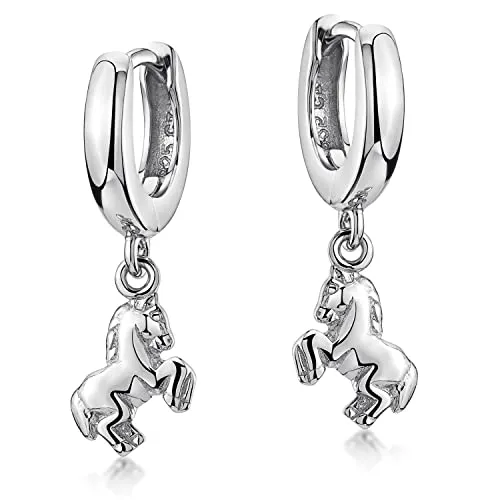 Materia Pferde Ohrringe Silber 925 - Creolen mit Anhänger SO-449-S - Ohrringe für Damen, aus 925 Sterling Silber, rhodiniert und mit einem eleganten Pferde Anhänger. Perfekt als Geschenk in einer hochwertigen Schmuck-Schachtel.