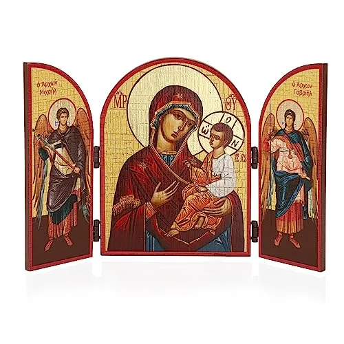 NKlaus Muttergottes Schnell Erhörende Ikone Triptychon Holz 25x16cm Christlich 13812
