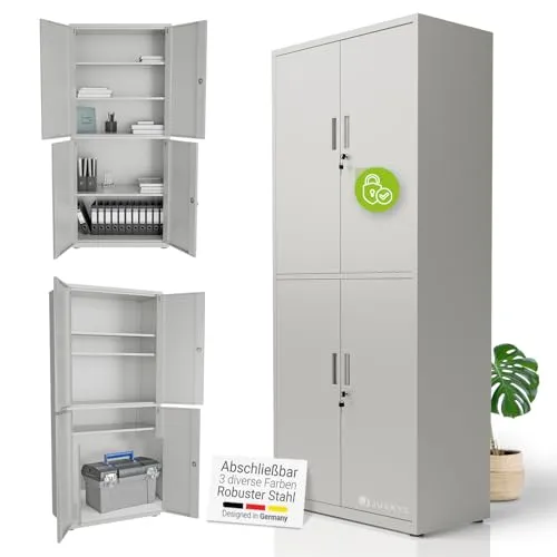 Juskys Aktenschrank aus Metall - Robuster Büroschrank mit Cam-Lock-Schloss für mehr Sicherheit und 2 Schlüsseln für einfachen Zugriff