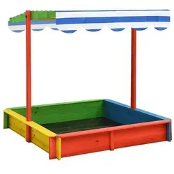 vidaXL Sandkasten mit Verstellbarem Dach aus Tannenholz - Sandkasten mit UV50-Schutzdach, ideal für den Garten. Fördert das kreative Spielen im Freien und schützt Ihre Kinder vor Sonnenstrahlen.