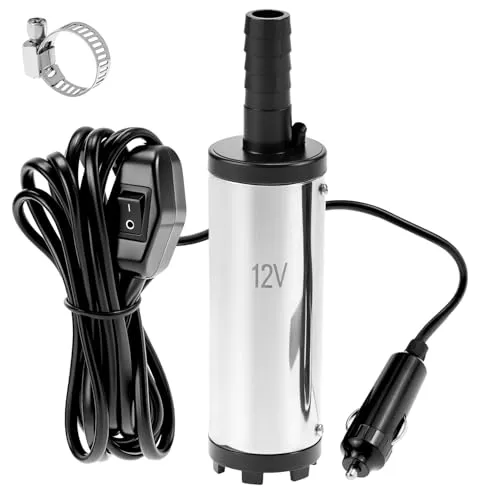 QWORK® 12V Wasserpumpe 38MM, Dieselpumpe mit Zigarettenanzünder Stecker, Edelstahl, 3M Netzkabel, für Diesel, Kerosin, Wasser