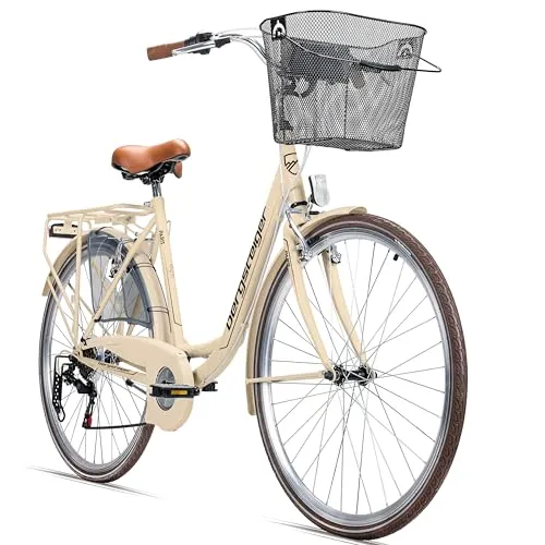 Bergsteiger Paris Damenfahrrad 26 Zoll - Damen-Citybike im Retro-Design mit 6-Gang-Schaltung, ideal für Stadt und Land, bereits zu 90% vormontiert für schnelle Einsatzbereitschaft.