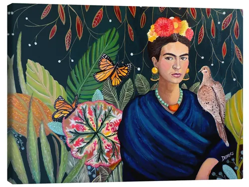 Posterlounge Wandbild Frida Kahlo mit Taube, Sylvie Demers, erhältlich als Poster, Leinwandbild, Wandsticker oder Acrylglasbild