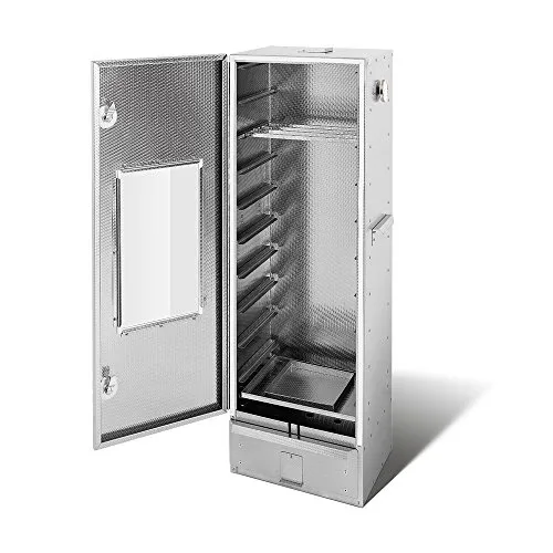 Smoki Räucherofen aus geprägtem Stahl mit Sichtfenster: 120cm hoch.