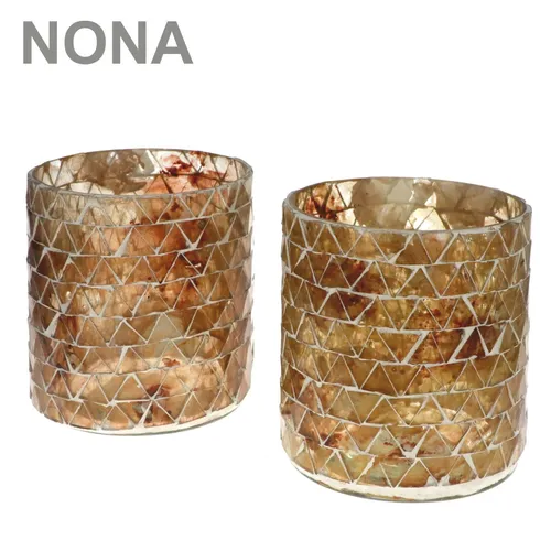 NONA RAJA 2956 - 9x10cm - 2x Mosaik Teelichtglas Kerzenglas Windlicht Mosaikglas