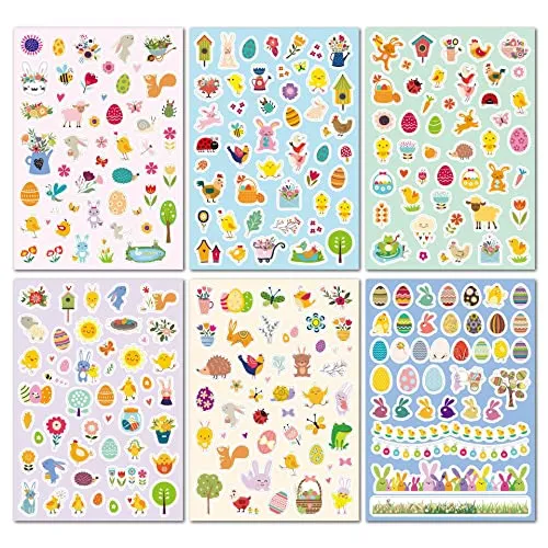 HERZWILD 12 Blätter Oster Sticker, Pack of 540 StickersFenstersticker Ostern, Osterhasen Ostereier Ostern Selbstklebende Aufkleber, DIY Osterdeko Aufkleber, für Osterdeko oder Geschenk