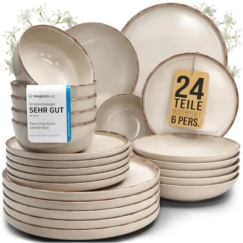 Steingut Geschirrset 6 Personen Rustic 24 tlg. in beige von PURE LIVING INTERIOR DESIGN