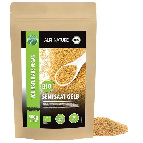 Alpi Nature Senfkörner BIO gelb weiß 500g, Senfkörner gelb, Senfsaat bio, gelbe Senfsamen