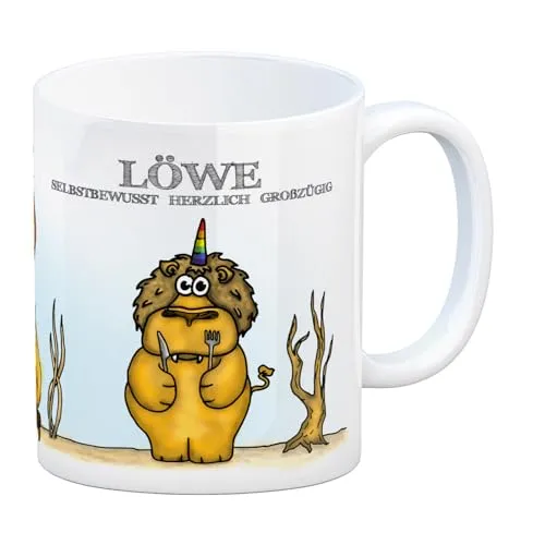 Honeycorns Kaffeebecher mit Sternzeichen Löwe Motiv Tasse Kaffeetasse Becher mug Teetasse Büro Einhorngeschenk lustig witzig Einhorntasse Astrologie Tierkreiszeichen Sternbilder Geburtstag Geburt