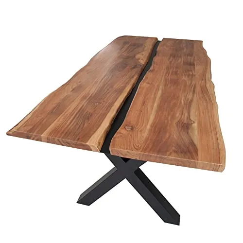 riess-ambiente Massivholz Esstisch AMAZONAS 200cm - Esstisch aus lackiertem Akazienholz mit einzigartiger Baumkante und stabilen X-Gestell aus Metall. Ideal für gemütliche Esszimmer und ein echter Blickfang!