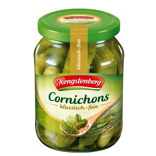 Hengstenberg Cornichons klassisch fein kleine Gürkchen im Glas 330g