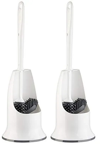 BadeStern WC-Bürstengarnitur: 2 WC-Silikon-Bürsten mit Spülrandreiniger & Halter, wechselbarer Kopf (Bürste Silikon mit Randreiniger, Reinigungsbürste)