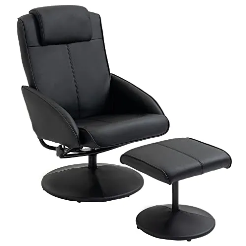 HOMCOM Relaxsessel mit Hocker - 360° drehbar und mit Liegefunktion - Entspannungs-Highlight für Ihr Zuhause: Der ergonomische Relaxsessel in Schwarz bietet eine Liegefunktion bis 145° und ist ideal für gemütliche Fernsehabende oder Lesestunden.