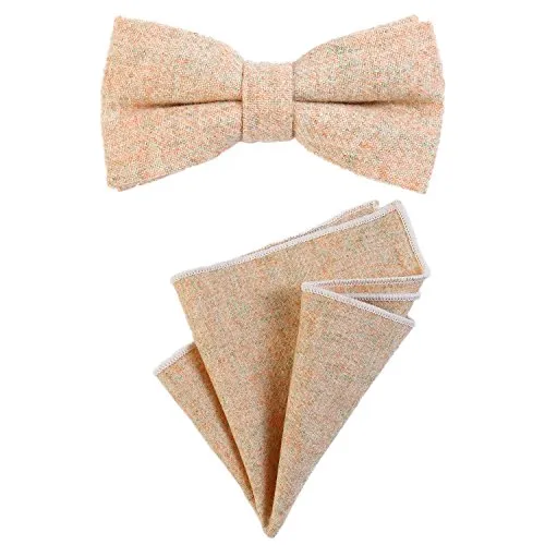 DonDon Herren Fliege 12 x 6 cm gebunden längenverstellbar und Einstecktuch 23 x 23 cm farblich passend aus Baumwolle sand