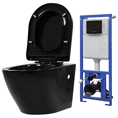 vidaXL Hänge Toilette mit Soft Close und Unterputzspülkasten - Sanitäranlagen & Zubehör - Elegante Hänge-Toilette mit Soft-Close-System und randloser Spülfunktion für einfache Reinigung und langlebige Nutzung.