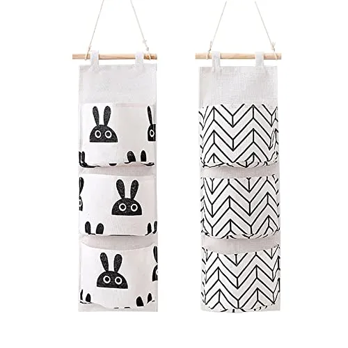 SHULLIN 2 Stücke Wand Hängen Tasche Utensilientaschen Hängende Tasche Hängender Organizer Leinen Stoff Wasserdicht Faltbares Hängend mit 3 Taschen für Kinderzimmer Badezimmer Schlafzimmer Büro