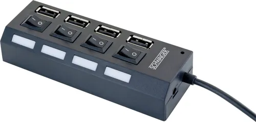 Schwaiger USB 2.0 HUB mit 4x USB A Buchse, schaltbar