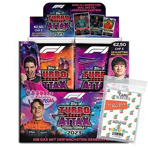 Bundle mit Topps - Turbo Attax Formel 1 2023-1 Display (24 Booster) + Exklusive Collect-it Hüllen