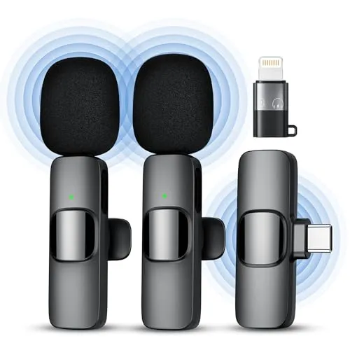 Qhot Kabelloses Lavalier Mikrofon für iPhone, Android & Handy – Mini mikrofon mit USB-C & Lightning, 10h Akkulaufzeit, 2,4 GHz Wireless Microphone für Vlog, Video, Interview & Podcast (Schwarz)