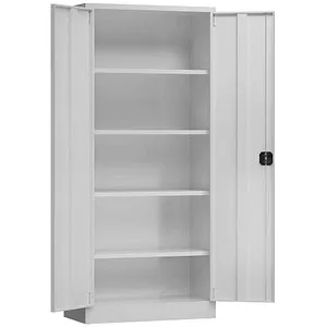 Steelboxx Flügeltürenschrank ClassiX – 1800 mm, lichtgrau - Hochschrank mit 4 verstellbaren Fachböden, ideal für die sichere Ablage von Akten und Werkzeugen. Komplett montiert und verschweißt, keine Montage nötig!