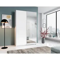 Schlafkontor Fast Kleiderschrank mit Spiegel - Kleiderschrank mit Schwebetüren und großem Spiegel, ideal für kleine Schlafzimmer. Bietet effizienten Stauraum mit Ablagefächern und Kleiderstange.