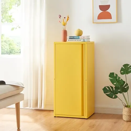 [en.casa] Metallschrank Burlöv - Aktenschrank mit höhenverstellbaren Ablagen - Schränke für das Heimbüro mit flexiblem Stauraum, ideal für Dokumente und Werkstattmaterialien. Kompakt und im zeitlosen Industriedesign in Gelb.