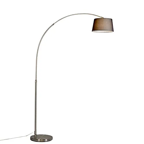 Qazqa Moderne Bogenlampe aus Stahl mit schwarzem Stoffschirm - Stylische Bogenlampe für Ihr Wohnzimmer, dimmbar mit E27-Fassung. Ideal für gemütliche Abende und modernes Ambiente.