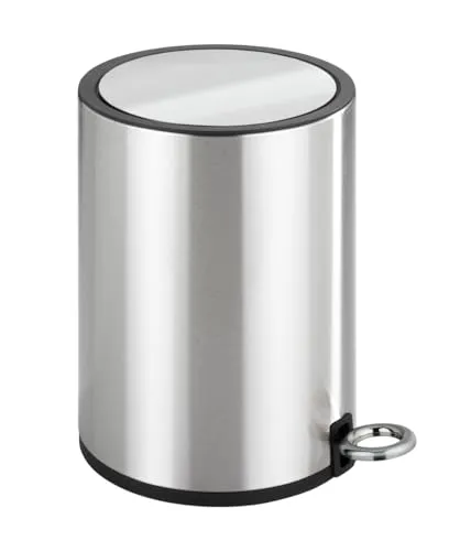 WENKO Kosmetik Treteimer Monza Edelstahl glänzend - Eleganter 3-Liter Treteimer aus rostfreiem Edelstahl, ideal für Bad und Küche. Mit Easy Close-Absenkautomatik für leises Schließen und praktischem Beutelhalter.