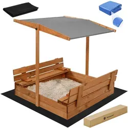 SPRINGOS Sandkasten Holz 120x120 cm mit Dach und Abdeckung