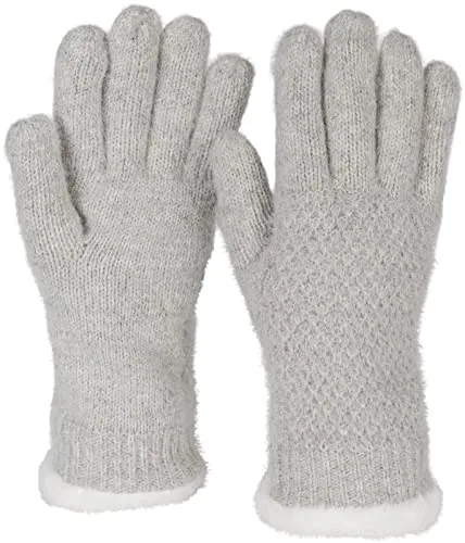 styleBREAKER Damen warme Winter Handschuhe mit Reiskorn Muster und Fleece, Thermo Strickhandschuhe, Fingerhandschuhe 09010040, Farbe:Hellgrau