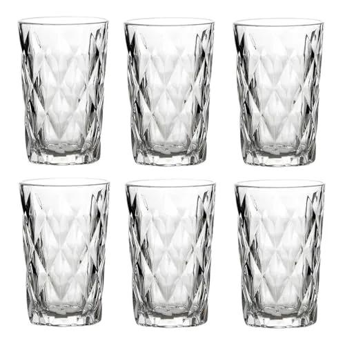 Vintage 6er-Set Farbige Weingläser und Trinkgläser mit Diamant Muster (Rombus) Longdrinkgläser, Cocktail Gläser mit Prägung, Glas, Trinkglas, Weinglas, Wasserglas, Glaskelche (Klar Trinkglas)