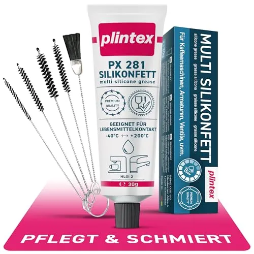 PLINTEX® Silikonfett für Kaffeevollautomaten 30g - Effektives Schmierfett für Brühgruppen und Dichtungen - Hochwertiges Silikonfett für Kaffeevollautomaten, ideal zur Pflege von Brühgruppen und Dichtungen. Inkl. Reinigungsset für eine gründliche Wartung und langanhaltende Leistung. Sicher, geruchsneutral und vielseitig einsetzbar.