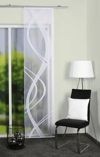 HOME WOHNIDEEN Schiebegardine TIBASO, transparent - Schiebegardine in Weiß, 57x225 cm, ideal als Sichtschutz und Raumteiler, pflegeleicht aus 100% Polyester, leicht montierbar mit Paneelwagen.