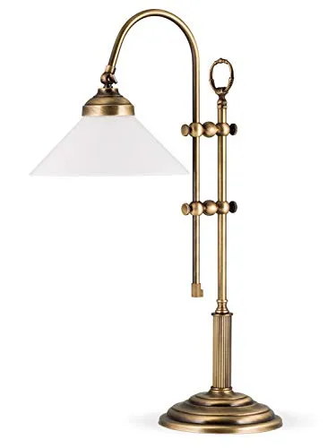 Helios Leuchten 403782 Retro Tischleuchte - Tischlampe im Jugendstil aus echtem Messing, mit schwenkbarem Opalglas-Schirm für optimale Ausleuchtung, individuell höhenverstellbar bis 60 cm – perfektes Licht für jeden Arbeitsplatz.
