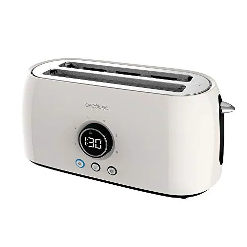 Cecotec Digitaler Toaster ClassicToast 15000 Beige Extra Double - Hochleistungs-Toaster mit 1500 W, 4-Scheiben Kapazität und 2 extra breiten Langschlitzen für dicke Brote. Mit digitaler Anzeige und 3 Funktionen für perfektes Toasten.