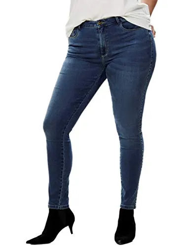 ONLY Carmakoma NOS Damen Caraugusta Hw Sk Dnm Mbd Noos Jeans, Blau - 5-Pocket Jeans aus elastischem Baumwollmaterial, ideal für einen bequemen und stylishen Look.