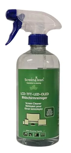 ROGGE ScreenClean Bildschirmreiniger, 100% Recycling Flasche R-PET, hochwirksamer und sparsamer Premium Bildschirmreiniger für LCD/TFT/LED/OLED/TV Displays. 500ml Pumsprayflasche