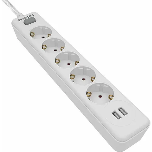 Philips SPN3052WA/10 Steckdosenleiste mit 5 Schuko-Steckdosen und 2 USB-Ports